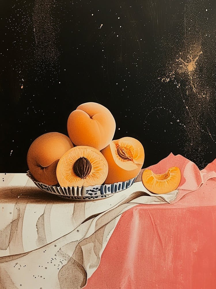Art Deco Peaches On A Table