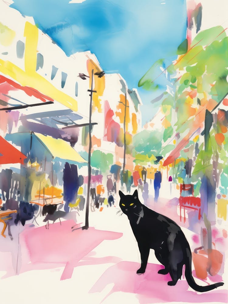 Food Market With Cats In Ibiza 1 Watercolour