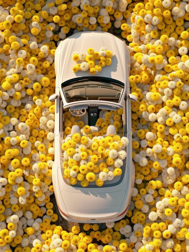 Car Surrounded By Flowers