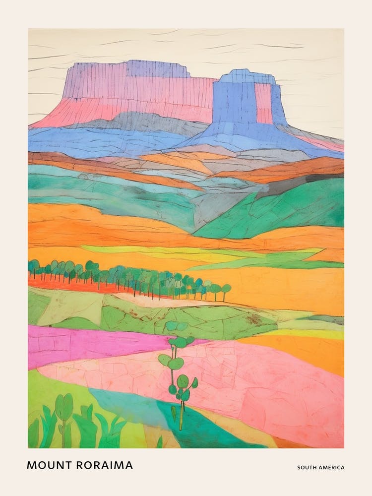 Mount Roraima South America 2 Colourful Mountain Illustration Poster