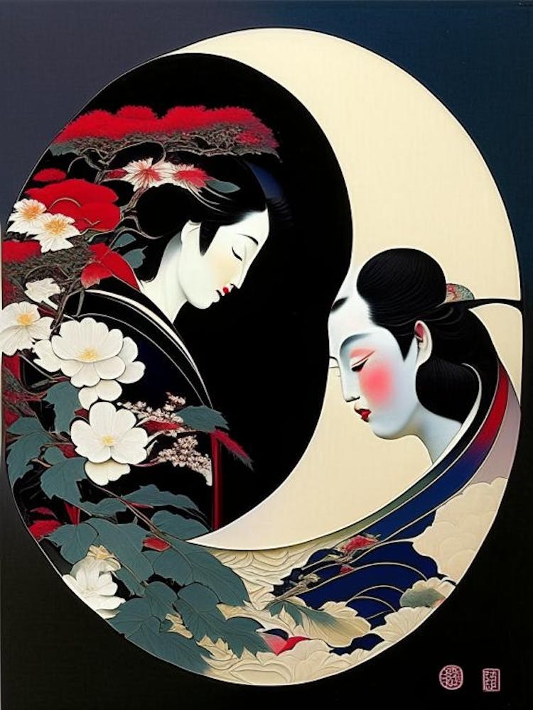 Colour Yin and Yang 1, Japanese Ukiyo E Style