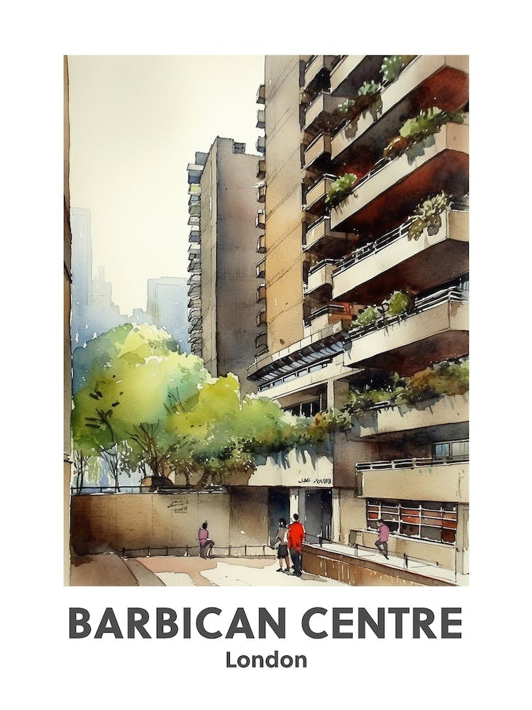 Barbican Centre, London 2 Watercolour Travel Poster