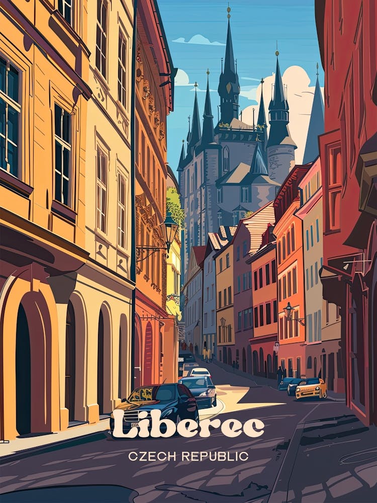 Liberec Czech Republic Streetview Travel Art Illustration