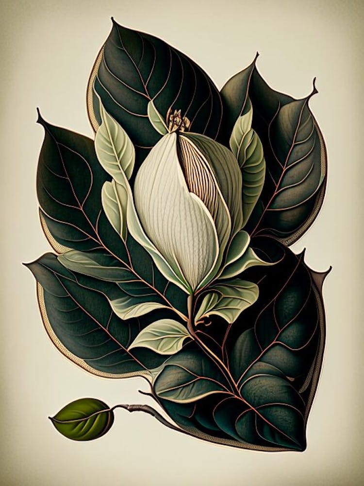 Magnolia Leaf Vintage Botanical 1