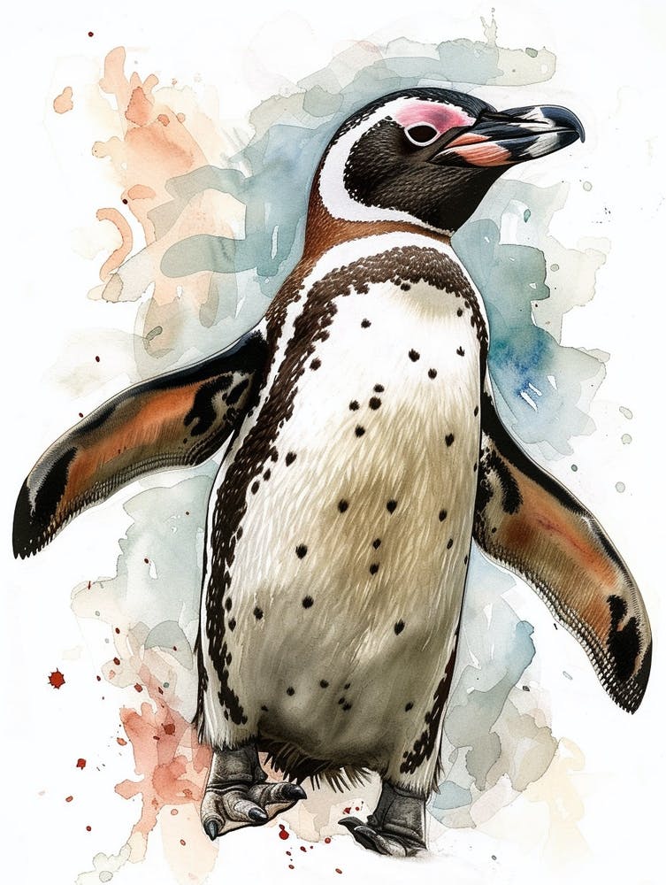 Humboldt Penguin Santiago Island Watercolour Painting 4