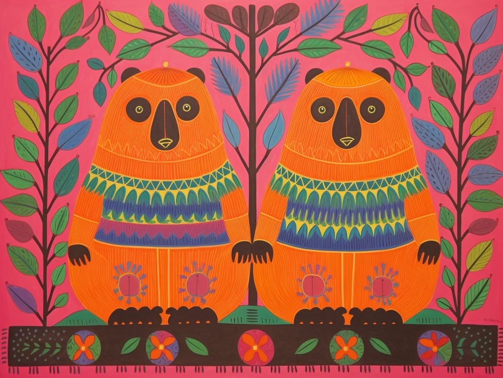 Wombat 2 Tierillustration im Folk-Stil