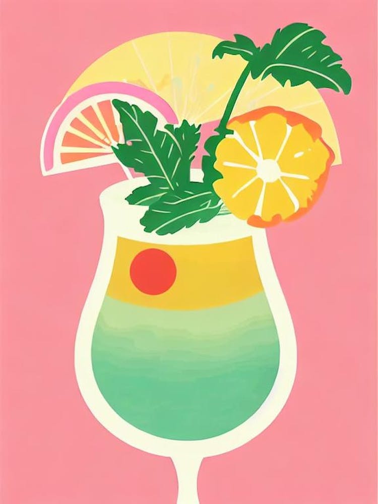 Japanese Retro Pink Cocktail Poster