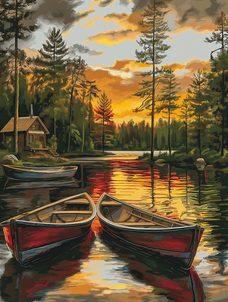 Canoes At Sunset
