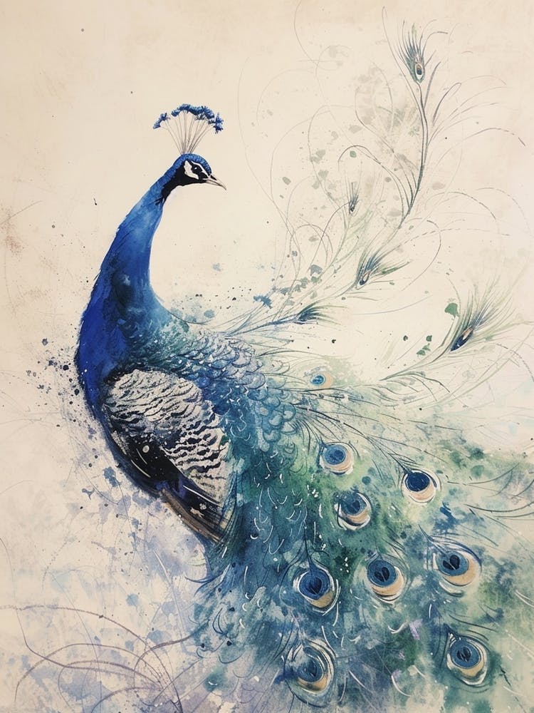 Peacock Watercolour Floating Feathers 3