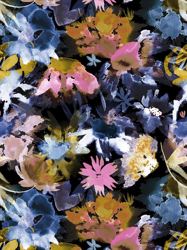 Watercolor Spring Floral Memories Black