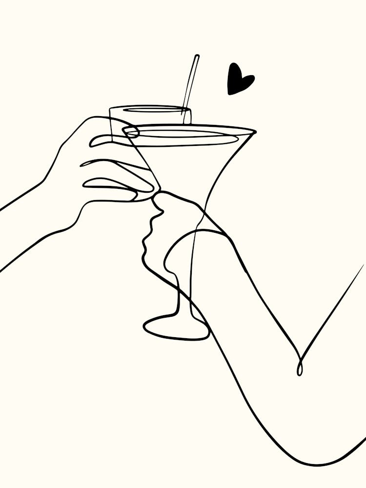 Valentine'S Day Cocktail Monoline Hand Drawing Aesthetic Illustration