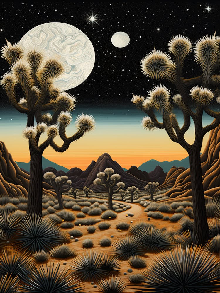 Joshua Tree At Night In Gold And Black (2)