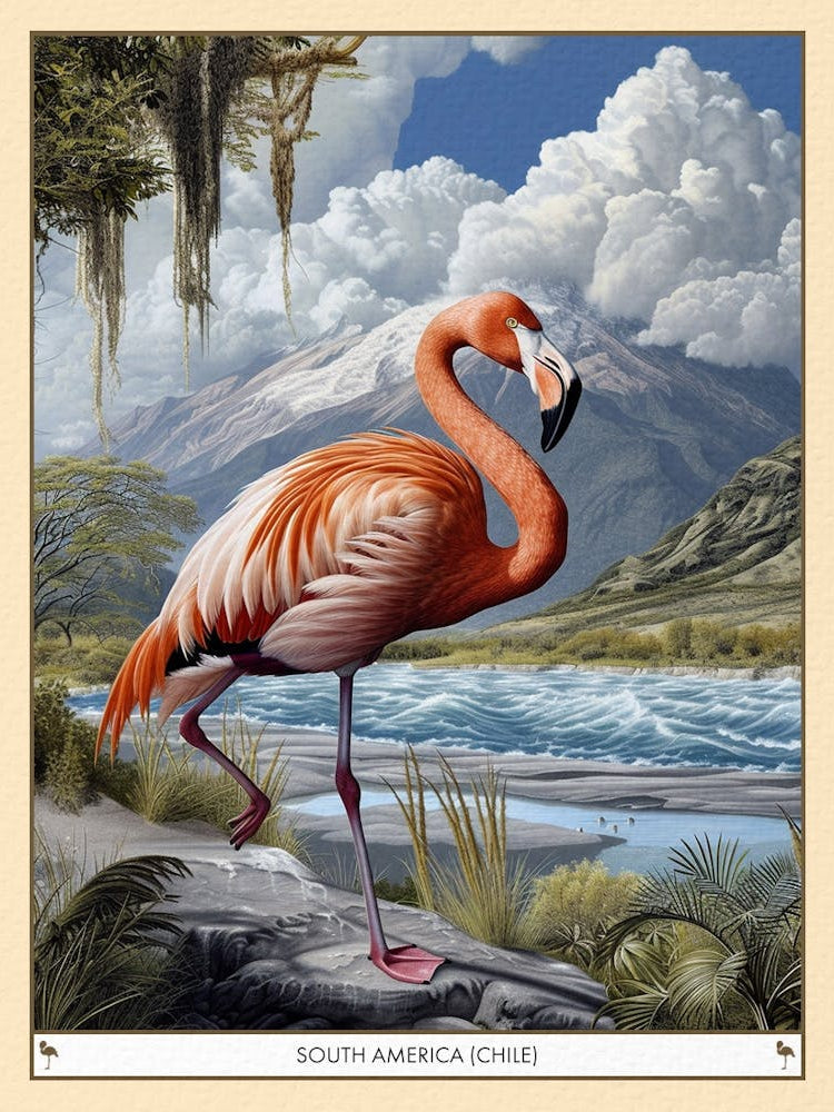 Greater Flamingo South America Chile Tropical Illustration 4 Poster