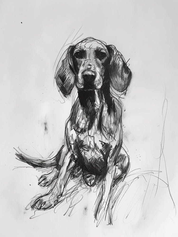 Bluetick Hound Hund Kohlestrichzeichnung 2