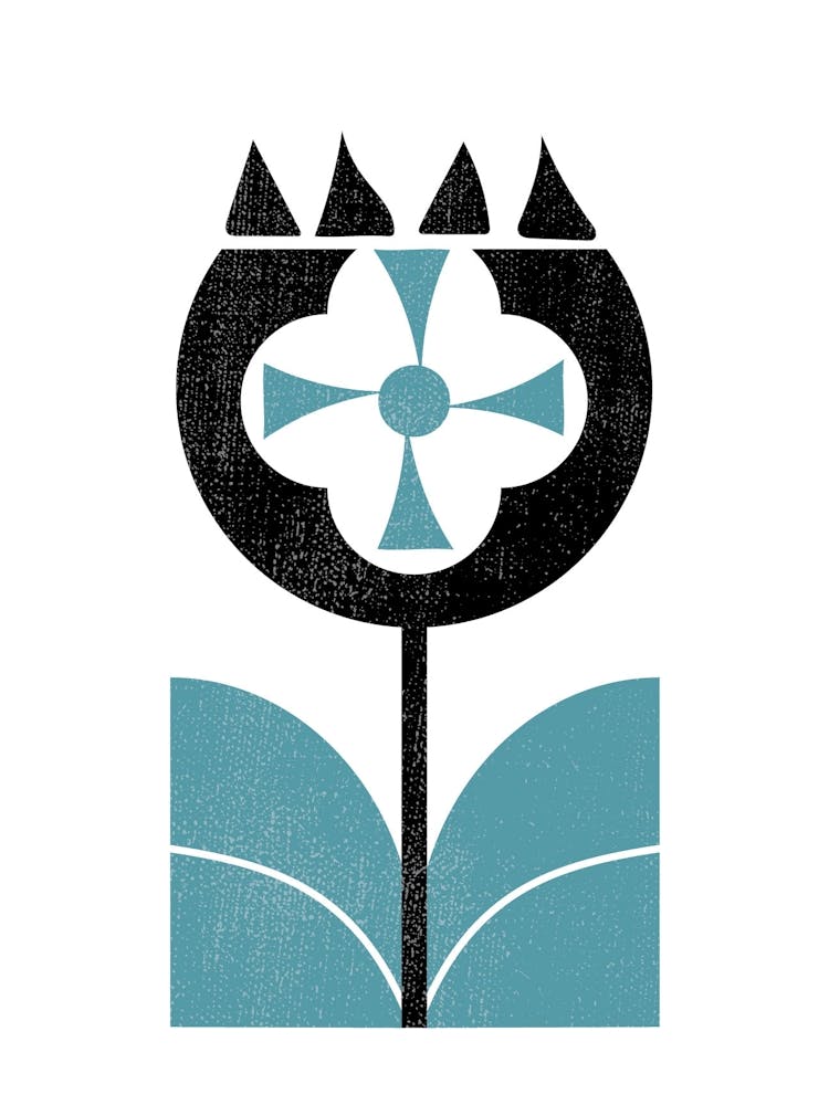 Minimalist Nordic Flower 3 - Blue Black