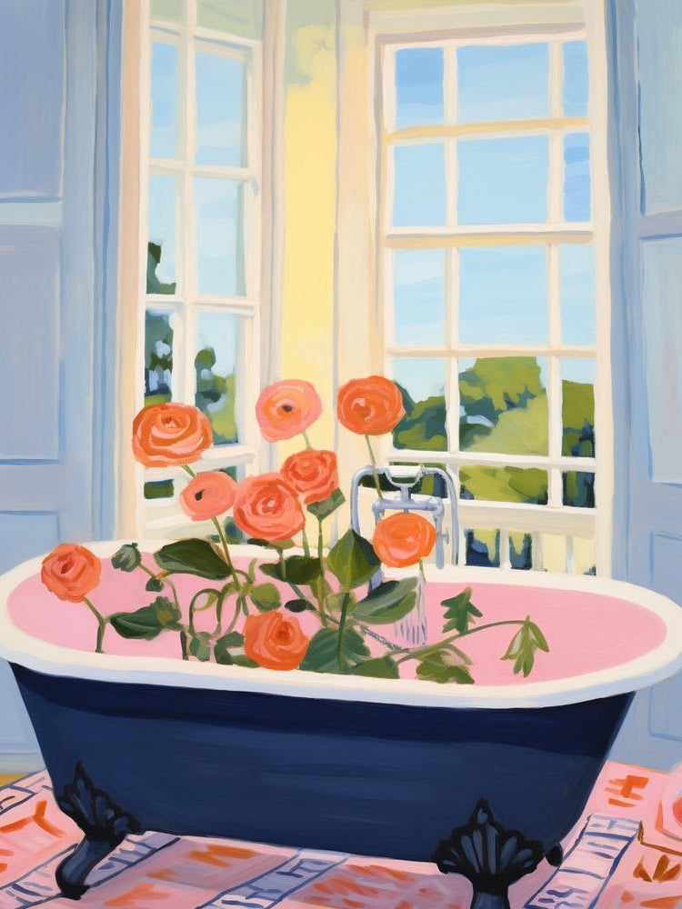 A Bathtube Full Of Ranunculus In A Bathroom 2