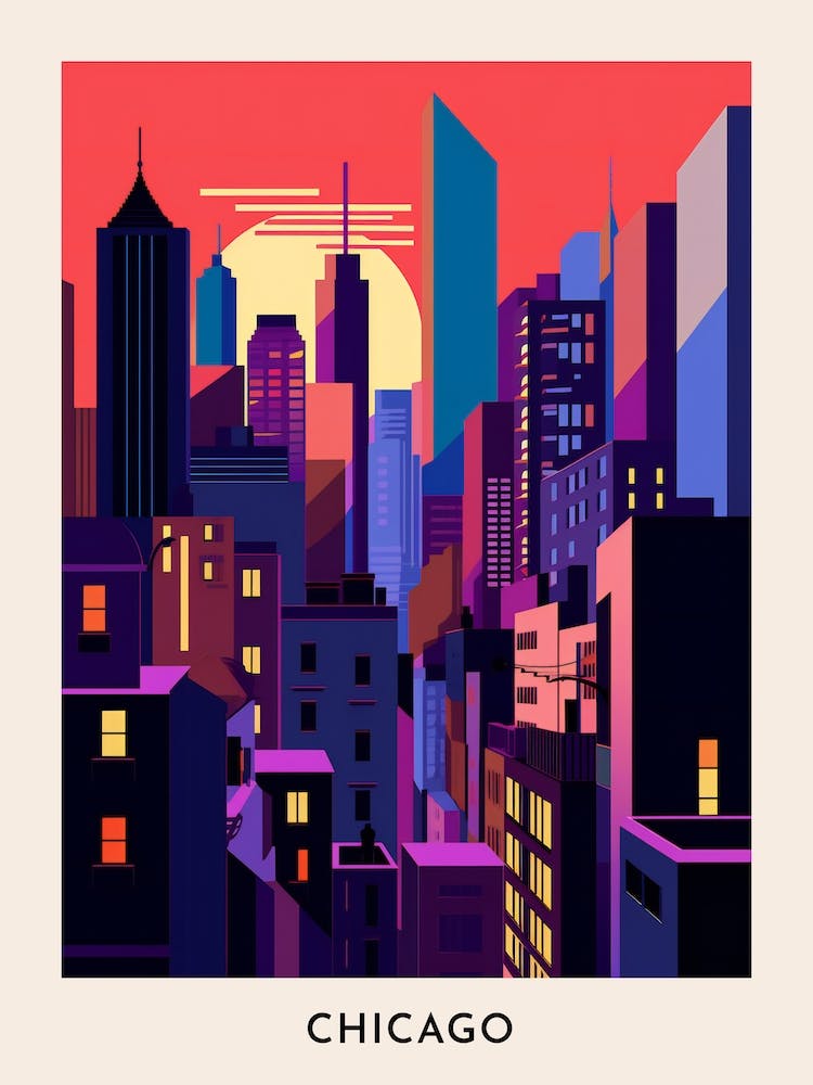 Chicago Colourful Travel Poster 3