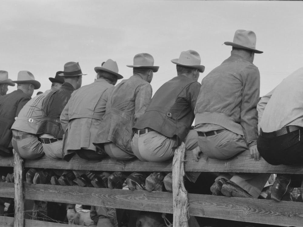 West Texans Sitting On Fence At Horse Auction, Eldorado, Texas By Russell Lee