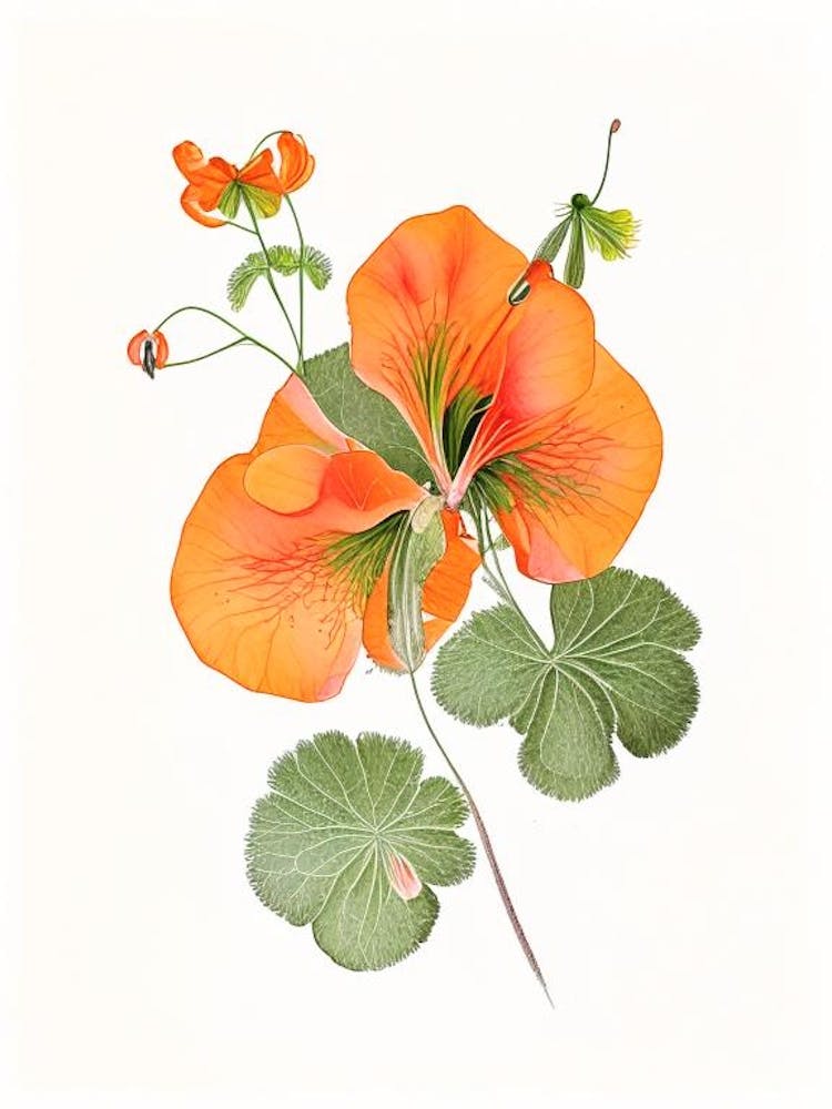 Nasturtium Floral Quentin Blake Inspired Illustration 1 Flower