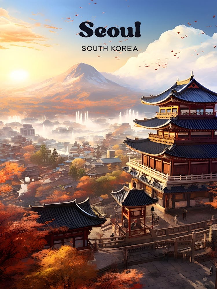 Seoul South Korea Gyeongbokgung Palace Travel Art Illustration