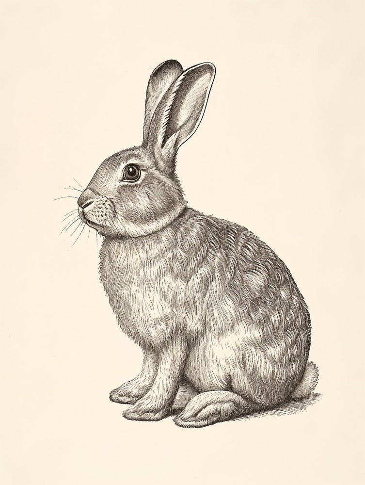American Fuzzy Lop Blockprint Rabbit Illustration 1