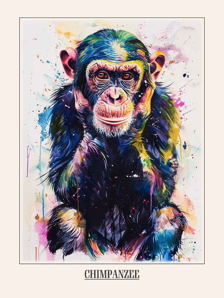 Chimpanzee Colourful Watercolour 4 Poster