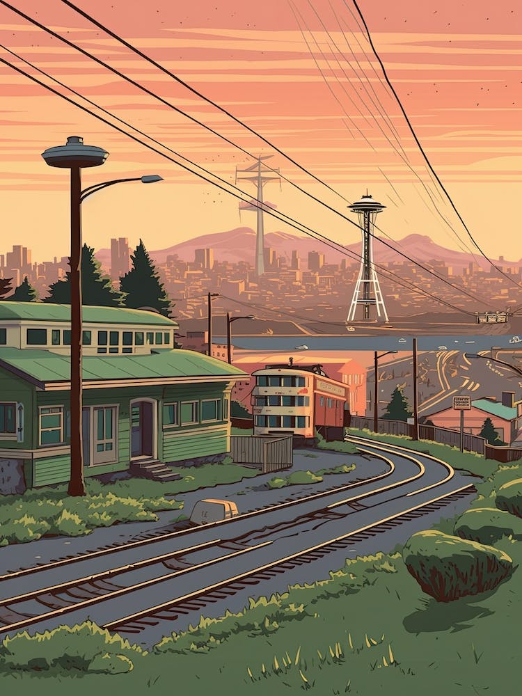 Seattle United States Travel Illustration 1