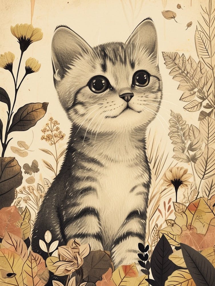 American Shorthair Katze Japanische Illustration 3