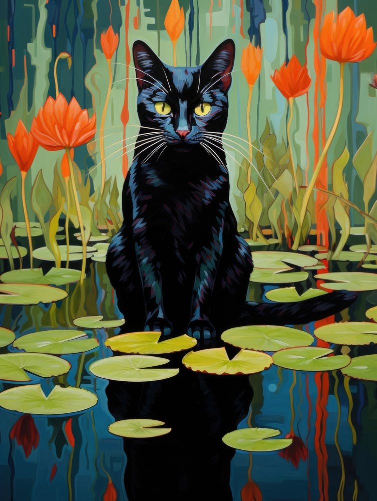 Black Cat In Water