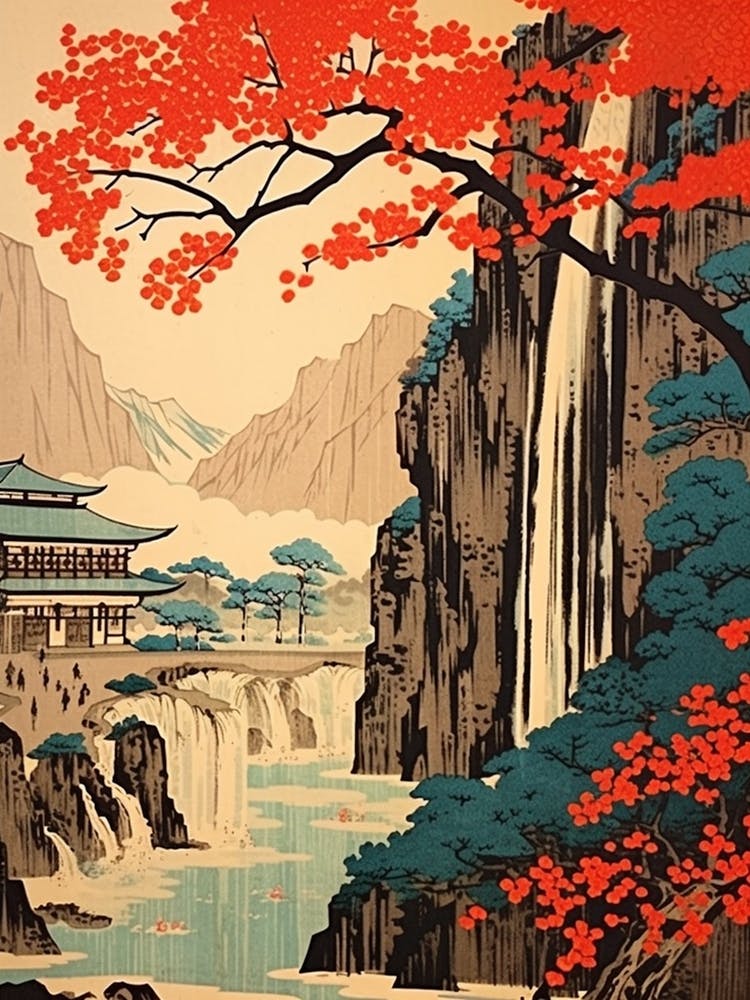Nachi Falls, Japan Vintage Travel Art 2