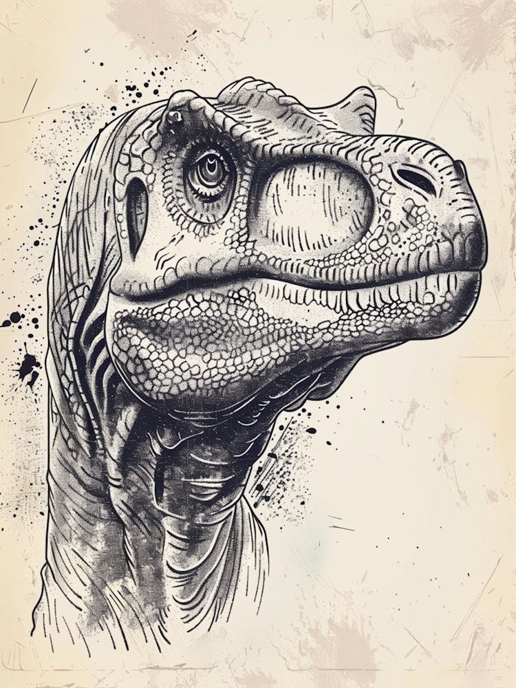 Iguanodon Dinosaur Black Ink Illustration 1