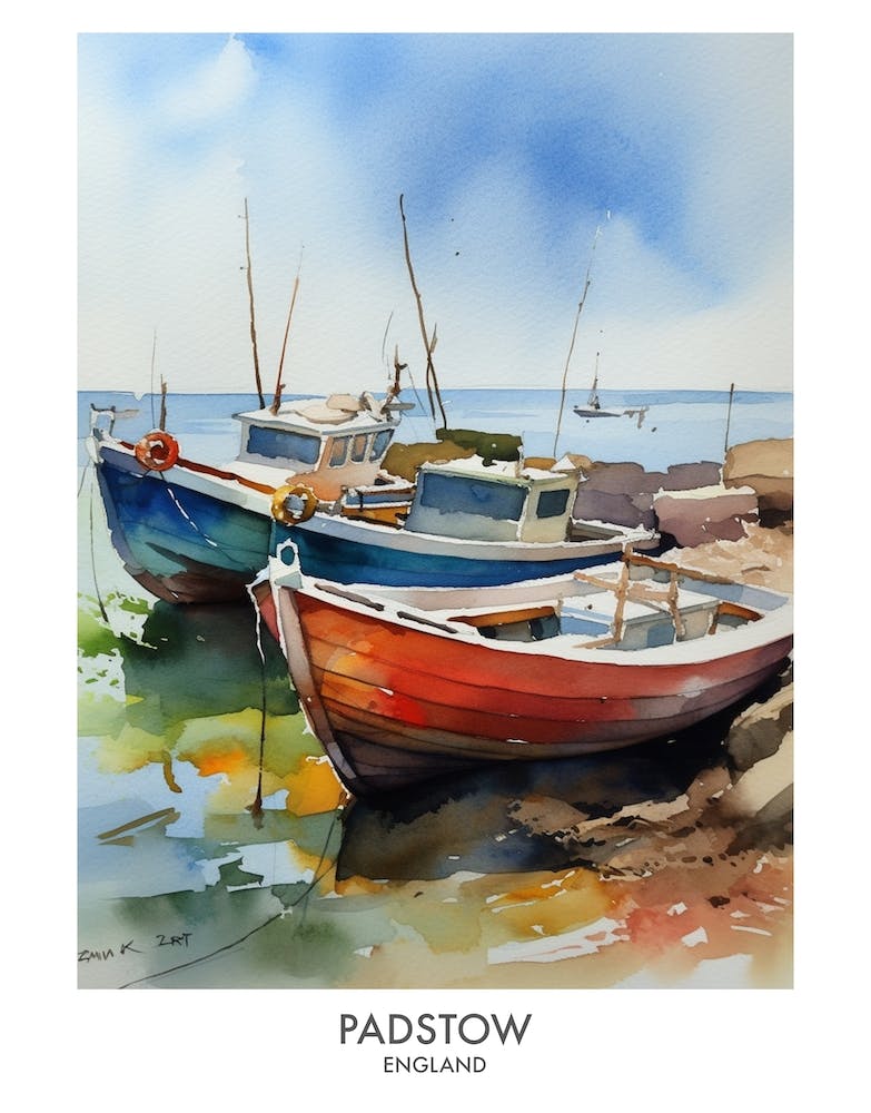 Padstow 1 Watercolour Travel Poster