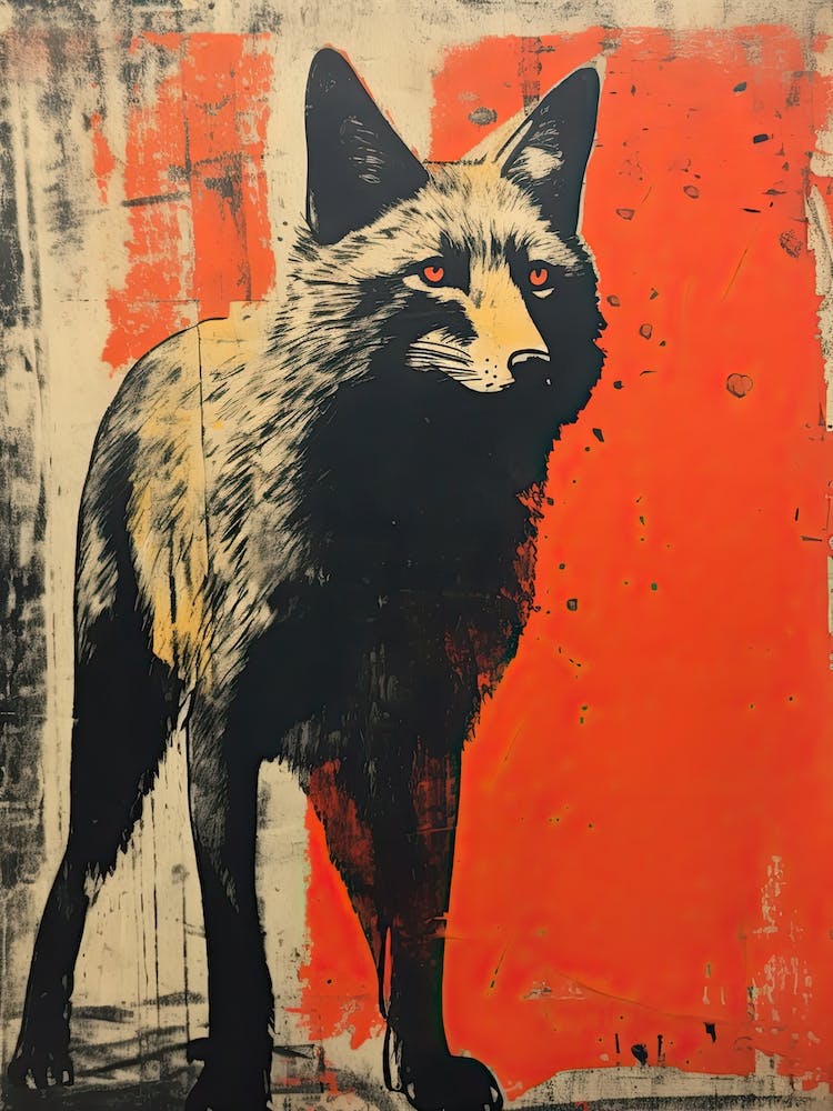 Gray Fox, Woodblock Animal Drawing 2