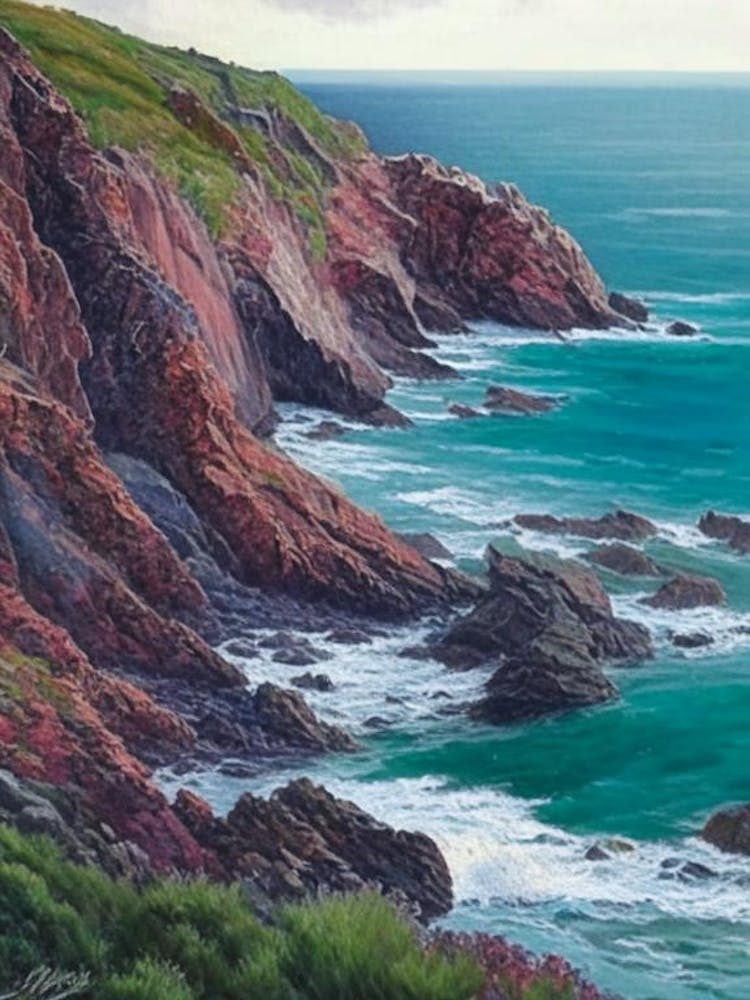 Coastal Cliffs And Rocky Shores Waterscape Crayon 1