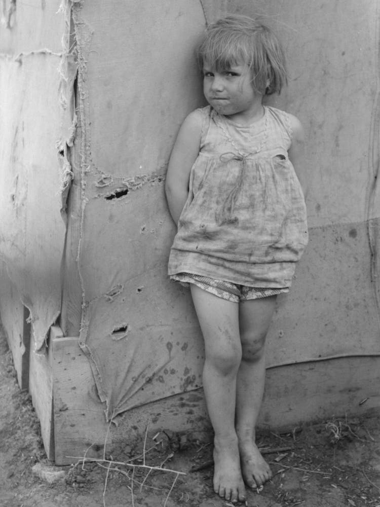 Child Of White Migrant Worker Standing By Tent Home Near Harlingen, Texas By Russell Lee