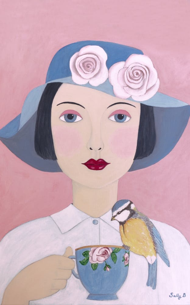 Woman With Teacup And Bird