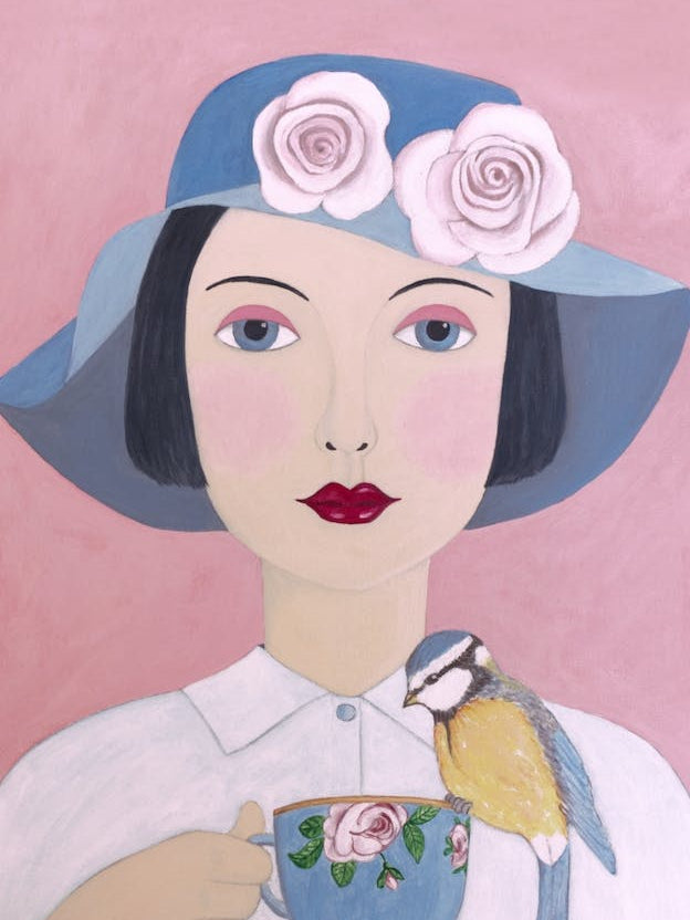 Woman With Teacup And Bird