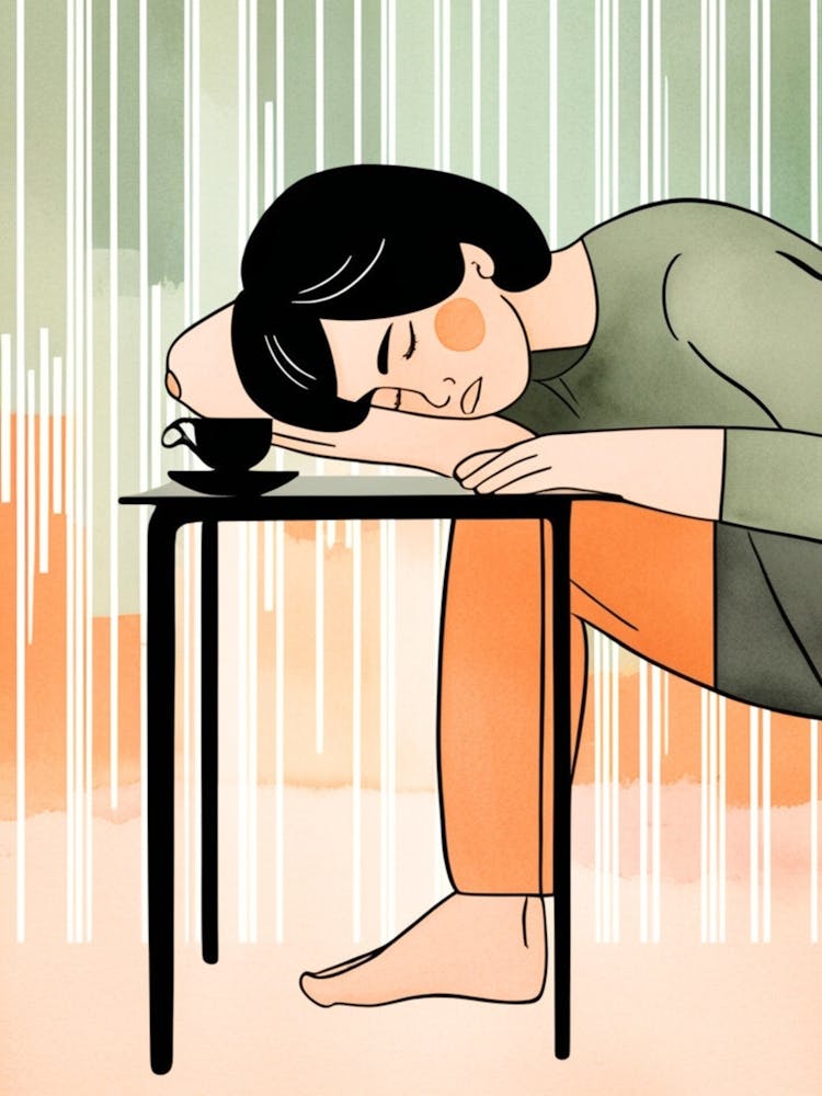 Woman Sleeping On A Table