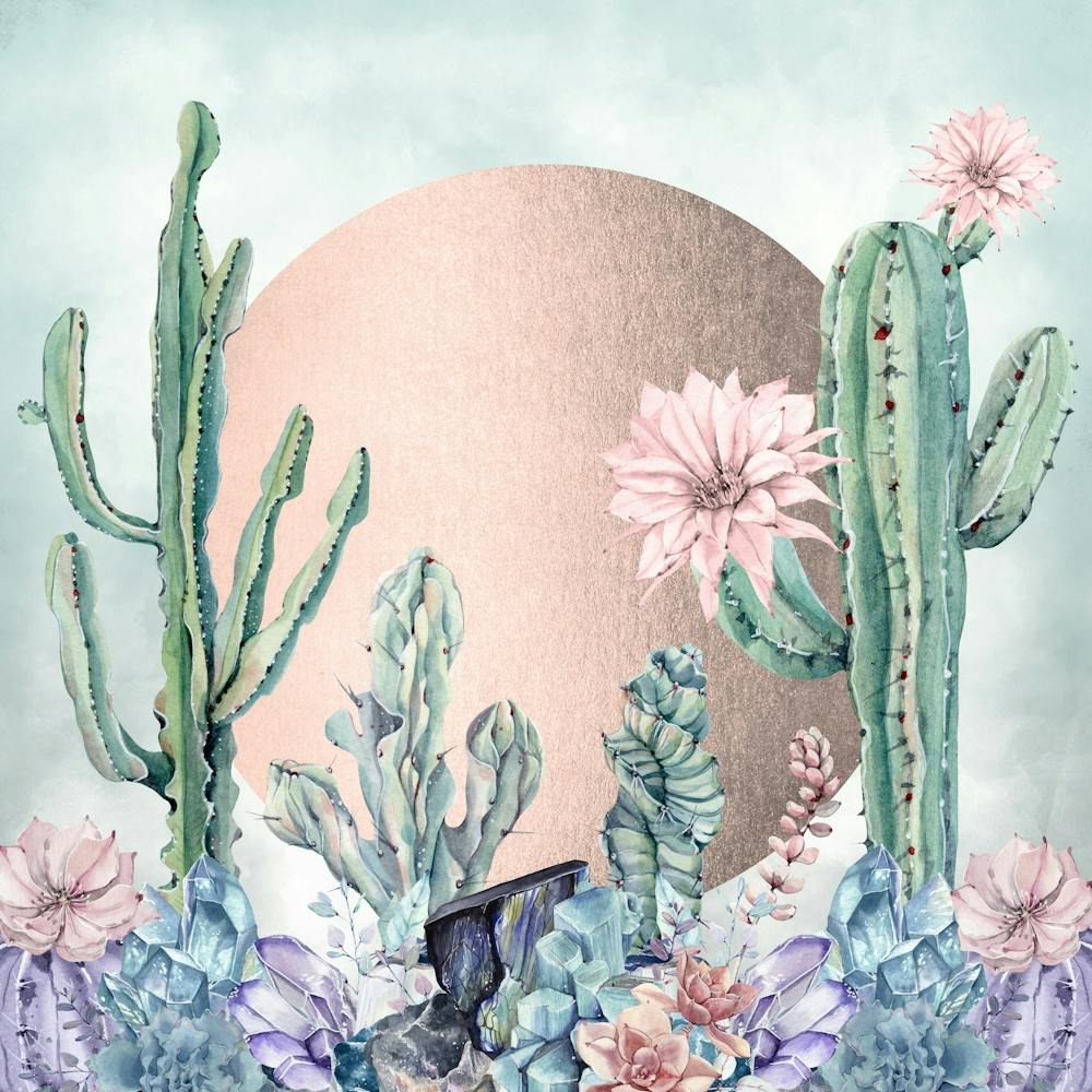 Watercolor Cactus - Rose Gold Boho Sunrise