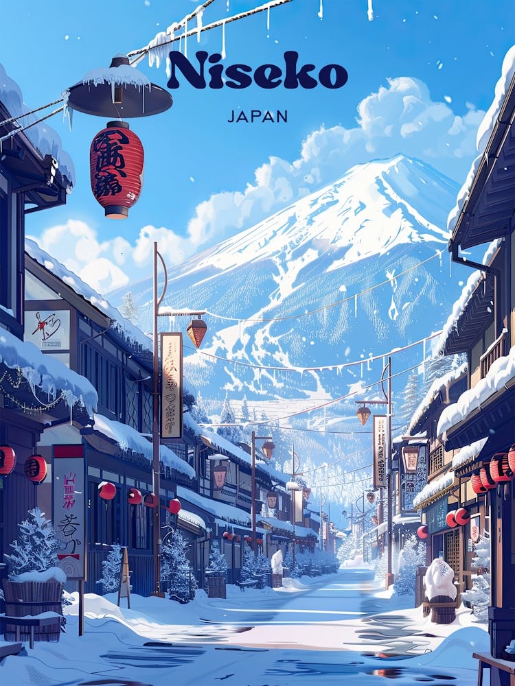 Niseko Hokkaido Japan Winter Travel Illustration