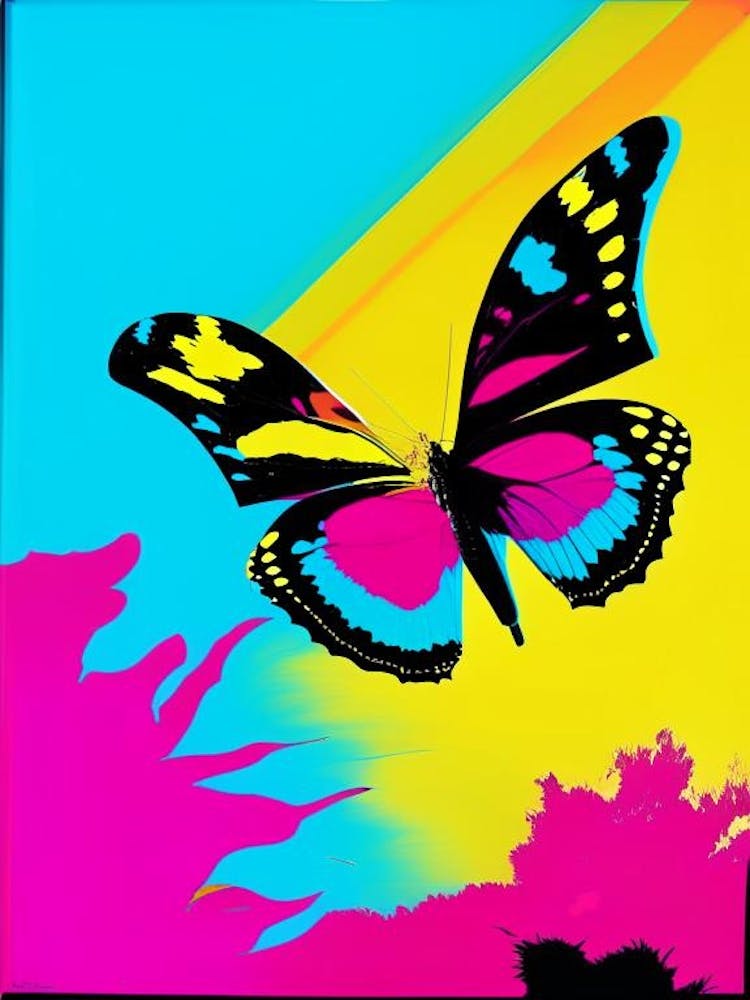 Butterfly Flying In Sky Andy Warhol Inspired 1