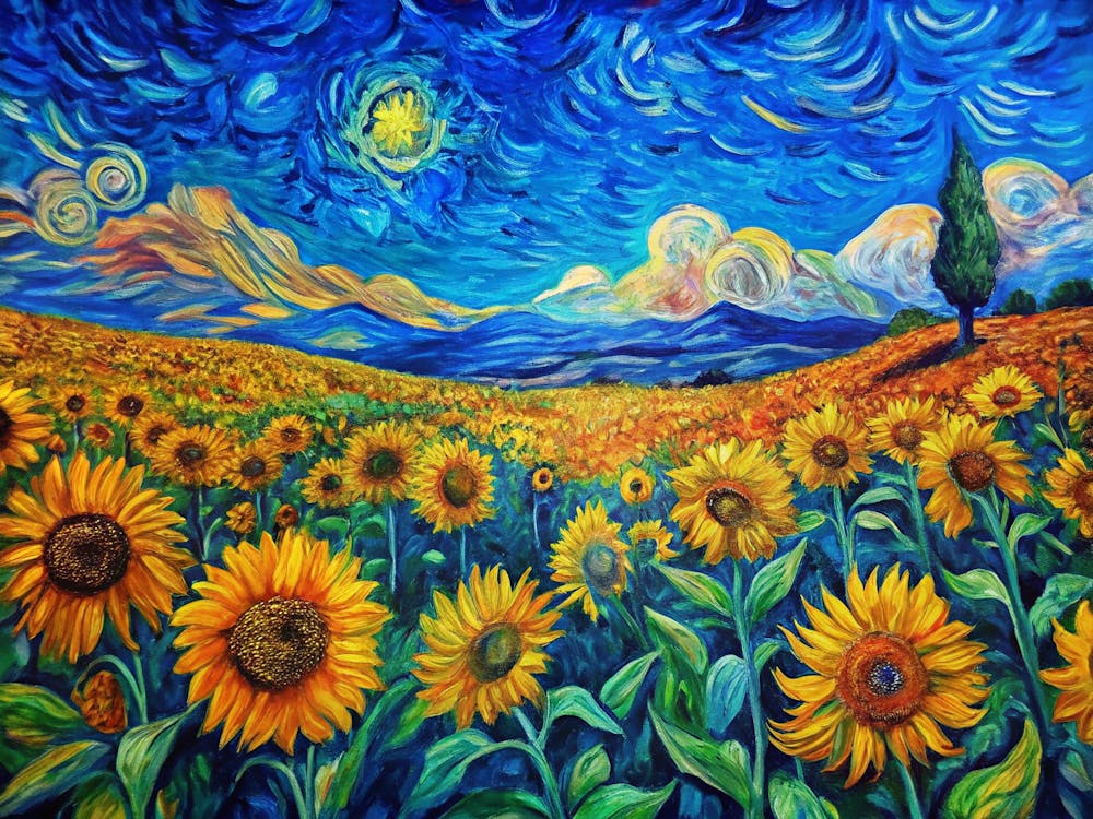 Van Gogh A Field Of Sunflowers Swaying Under A Viv