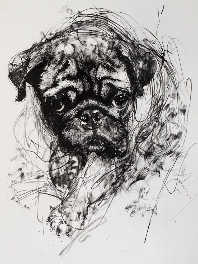Pug Dog Line Sketch 1