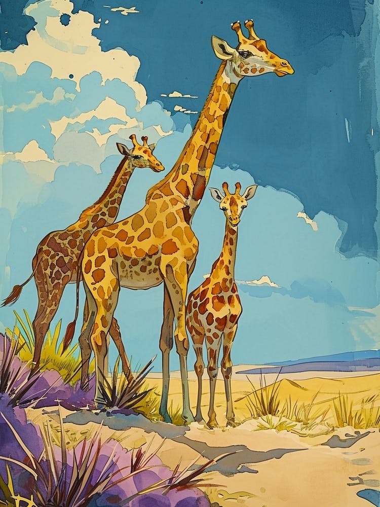 Pastel Giraffe Watercolour Style Illustration