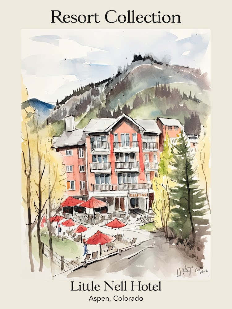 Poster Of Little Nell Hotel   Aspen, Colorado   Resort Collection Storybook Illustration 3