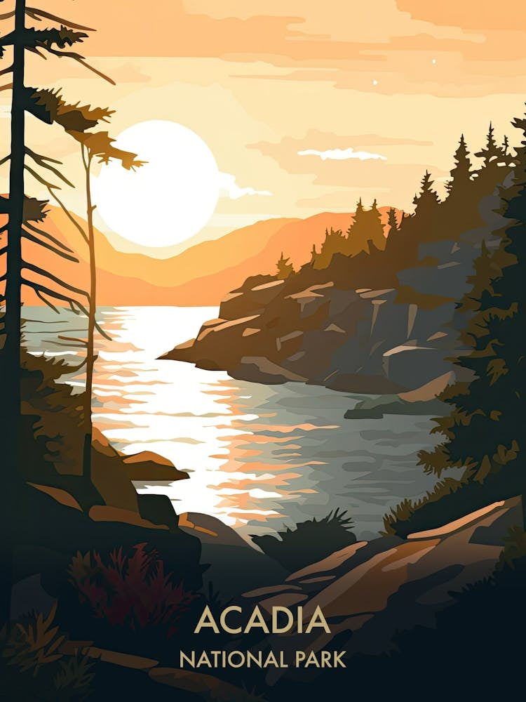 Acadia National Park Travel Poster Illustration Style 5