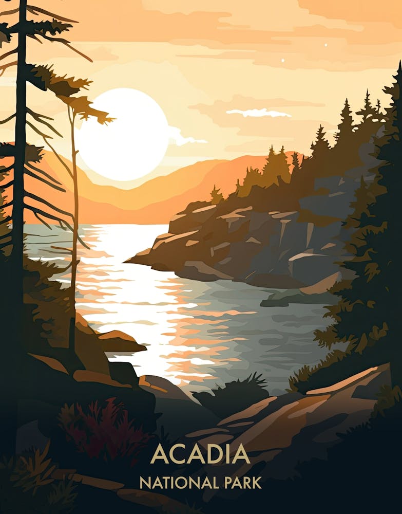Acadia National Park Travel Poster Illustration Style 5