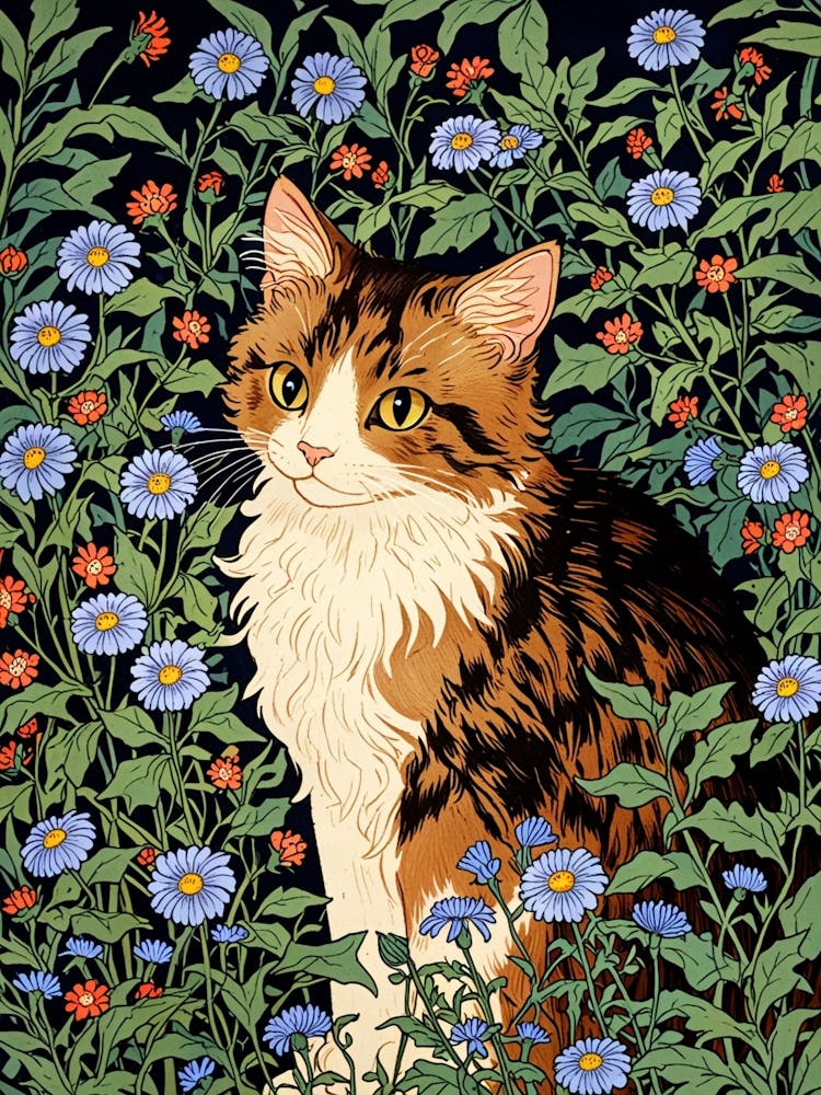 Cat In Flowers 1