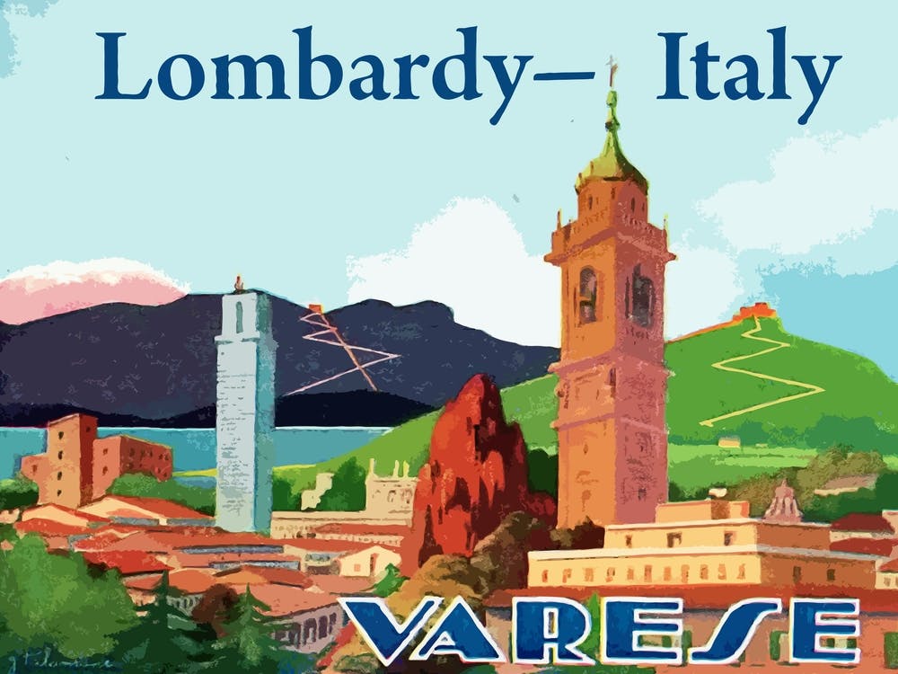 Lombardy, Italy, Vintage Travel Poster