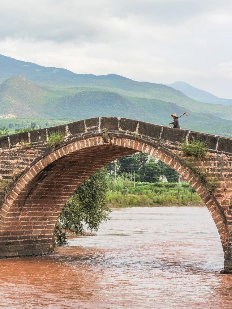 Crossing a bridge in Shaxi, Yunnan, China